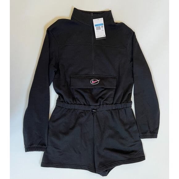 Nike Women's Sportswear Icon Clash Fleece Romper Black DM6289-010 Sz M NWT🛒 - Picture 1 of 12